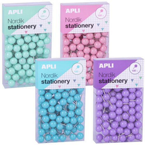 APLI - Agujas señalizadoras redondas nordik 9 x 20 mm color pastel surtidos caja de 100 unidades (Ref. 18150)
