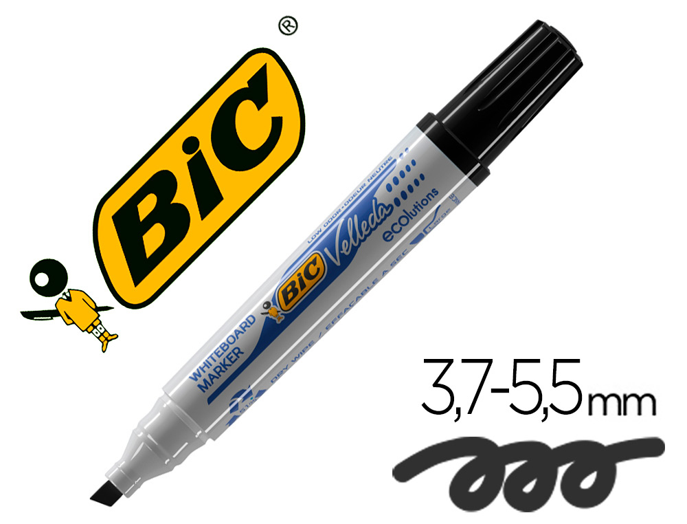 BIC - Marcador pizarra blanca Velleda 1751 Trazo 3 - 5,5 mm Punta biselada Negro (Ref.904946)