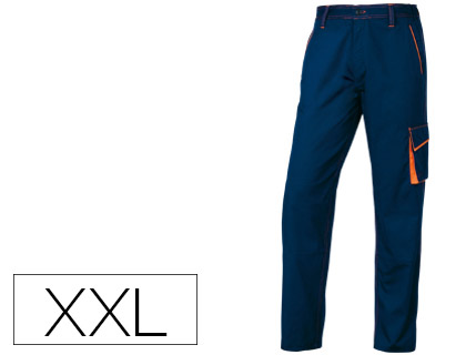 DELTAPLUS - PANTALON DE TRABAJO CINTURA AJUSTABLE 5 BOLSILLOS COLOR AZUL NARANJA TALLA XXL (Ref.M6PANBM-XX)
