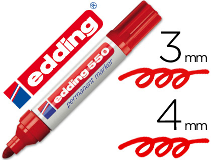 EDDING - 550 MARCADOR PERMANENTE PUNTA CONICA TRAZO 3-4 MM. RECARGABLE ROJO (Ref.550-02)