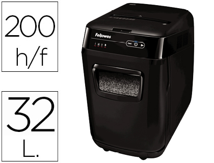 FELLOWES - DESTRUCTORA DE DOCUMENTOS AUTOMAX 200M CAPACIDAD DE CORTE 200 HOJAS PARTICULAS DESTRUYE GRAPAS (Ref.4656301)