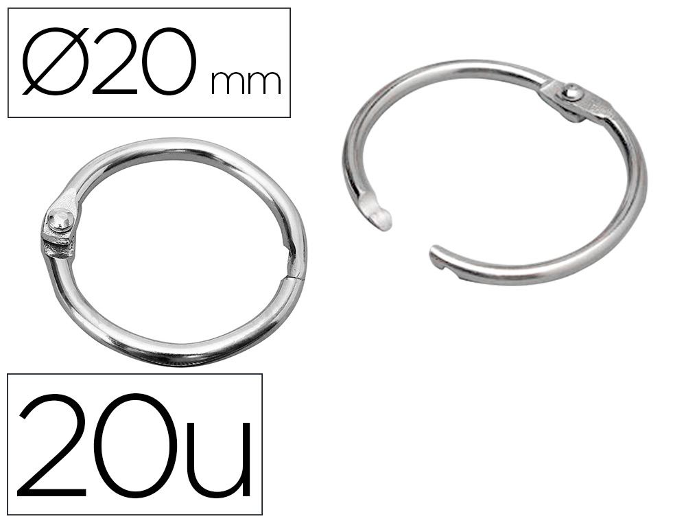 LIDERPAPEL - ANILLAS BISAGRA NIQUELADAS N.1 DIAMETRO 20 MM -CAJA DE 20 ANILLAS (Ref.AN06)