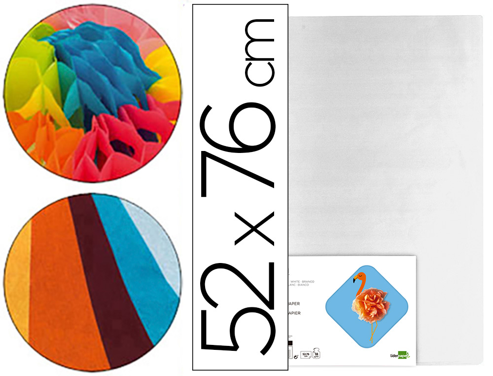 LIDERPAPEL - PAPEL SEDA BLANCO 52X76 CM 18 GR -PAQUETE DE 25 HOJAS (Ref.SE26)