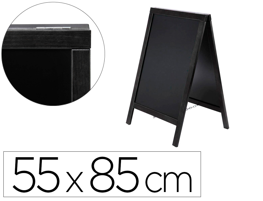 LIDERPAPEL - PIZARRA NEGRA CABALLETE DOBLE CARA DE MADERA CON SUPERFICIE PARA ROTULADORES TIPO TIZA 55X85 CM (Ref.PZ07)