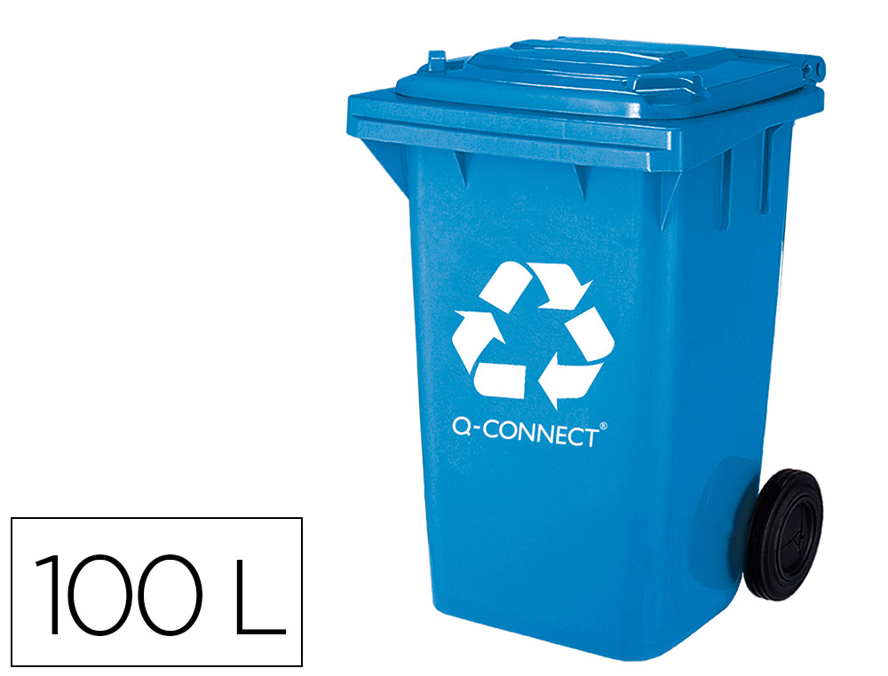 Q-CONNECT - PAPELERA CONTENEDOR PLASTICO CON TAPADERA 100L COLOR AZUL 750X470X370 MM CON RUEDAS (Ref.KF16544)