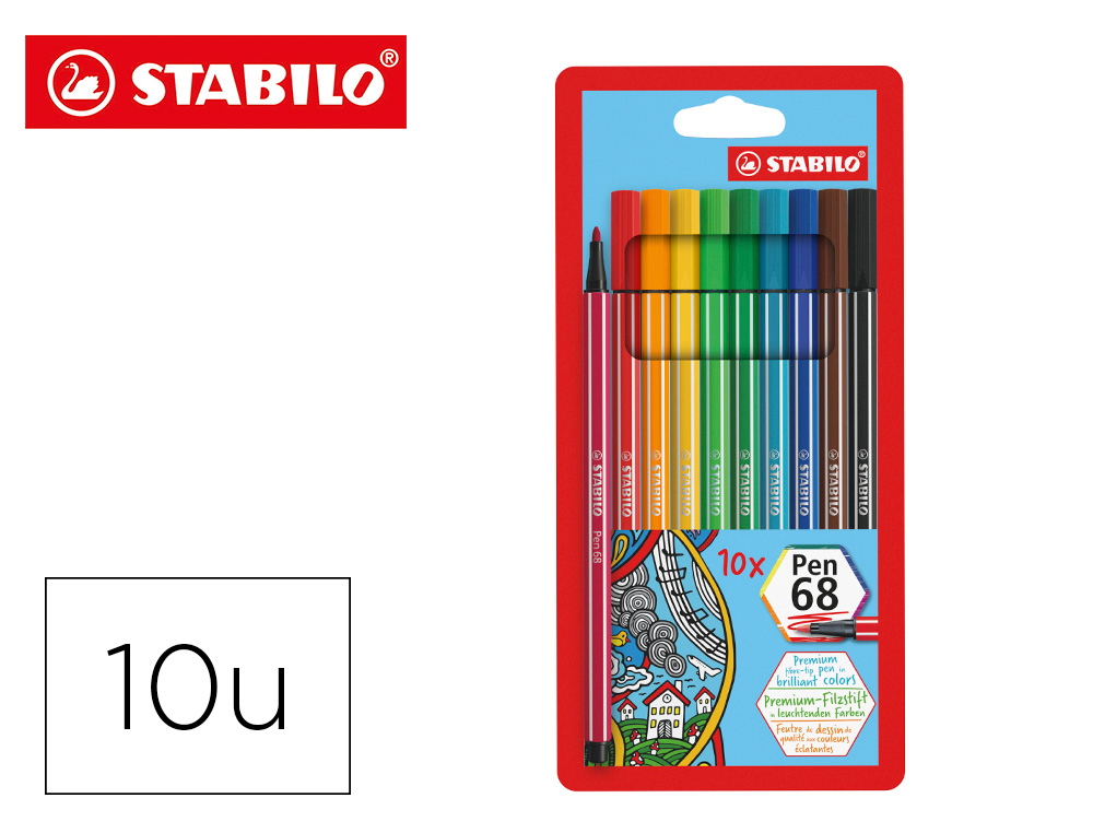 STABILO - ROTULADOR ACUARELABLE PEN 68 ESTUCHE DE 10 COLORES SURTIDOS (Ref.6810/PL)