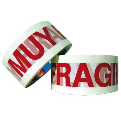 TESA - CINTA de EMBALAJE PP rollo 66x50 BLANCO con texto "MUY FRAGIL" en ROJO (Ref.60089-00001-00)