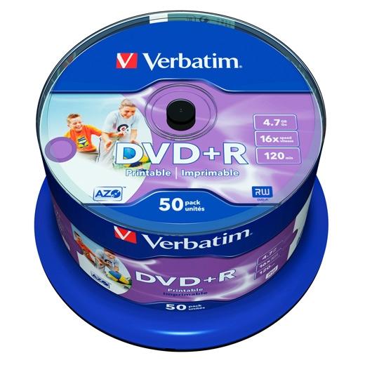 VERBATIM - DVD+R AZO Wide bobina pack 50 ud 16x 4,7GB 120min imprimible (CANON L.P.I. 10,5€ Incluido) (Ref.43512)