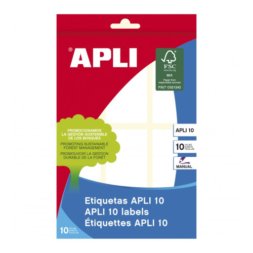 APLI - ETIQUETAS ADH.MANUALES BOLSA BLANCAS 10h C.ROMOS 34x67 mm 60 uds.(0) (Ref.1651)