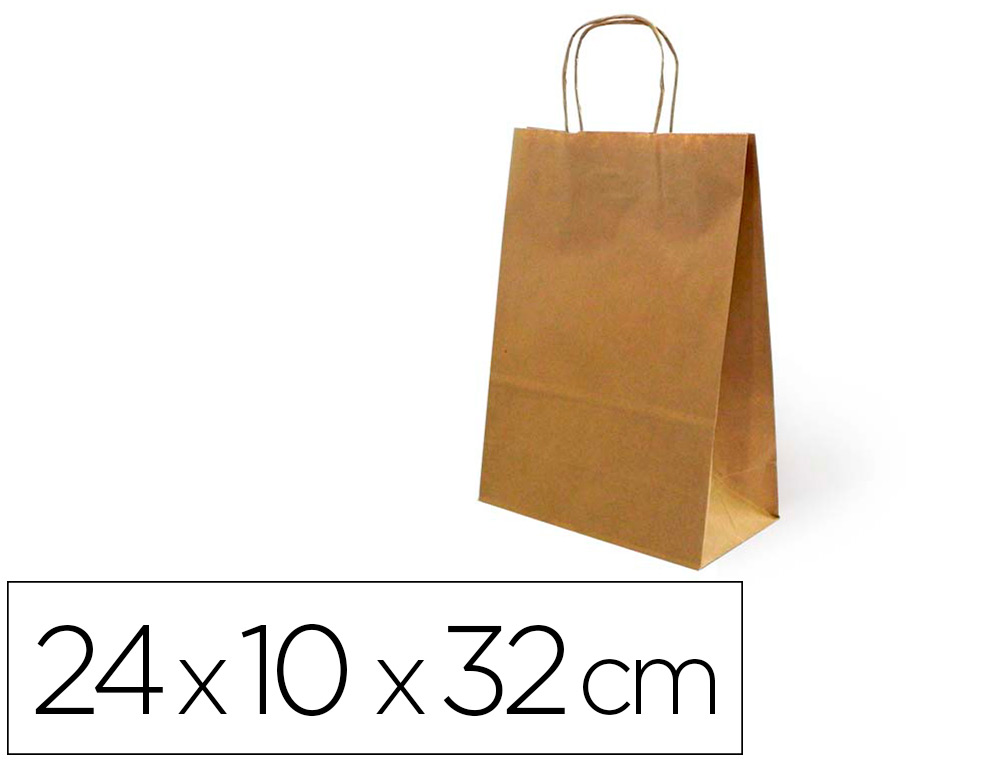 Bolsa de papel basika kraft reciclado asa retorcida liso natural tamaño \"s\" 240x100x320 mm (Ref. 02103008)