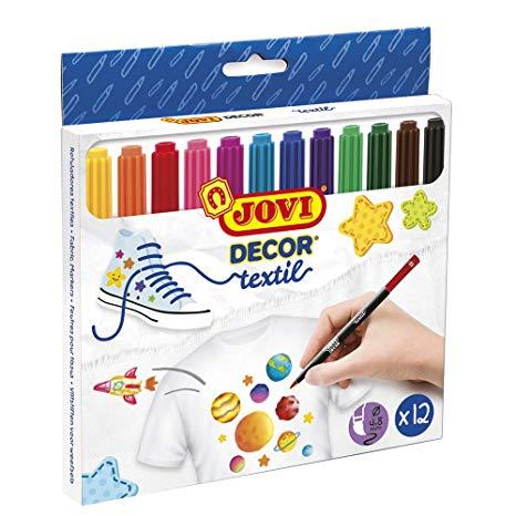 JOVI - Estuche 12 rotuladores textiles punta pincelada doble trazo colores surtidos (Ref.1410)