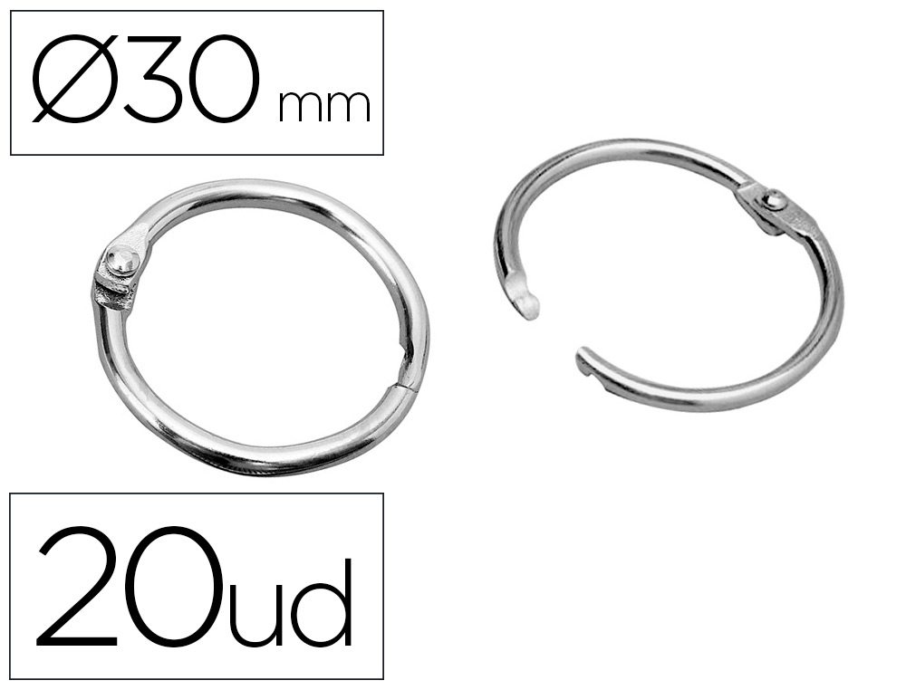 LIDERPAPEL - ANILLAS BISAGRA NIQUELADAS N.2 DIAMETRO 25 MM -CAJA DE 20 ANILLAS (Ref.AN02)