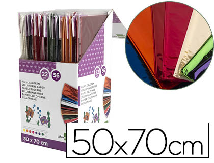 LIDERPAPEL - PAPEL CELOFAN 50X70 EXPOSITOR 56 BOLSAS DE 5 HOJAS 8 COLORES SURTIDOS (Ref.CL11)