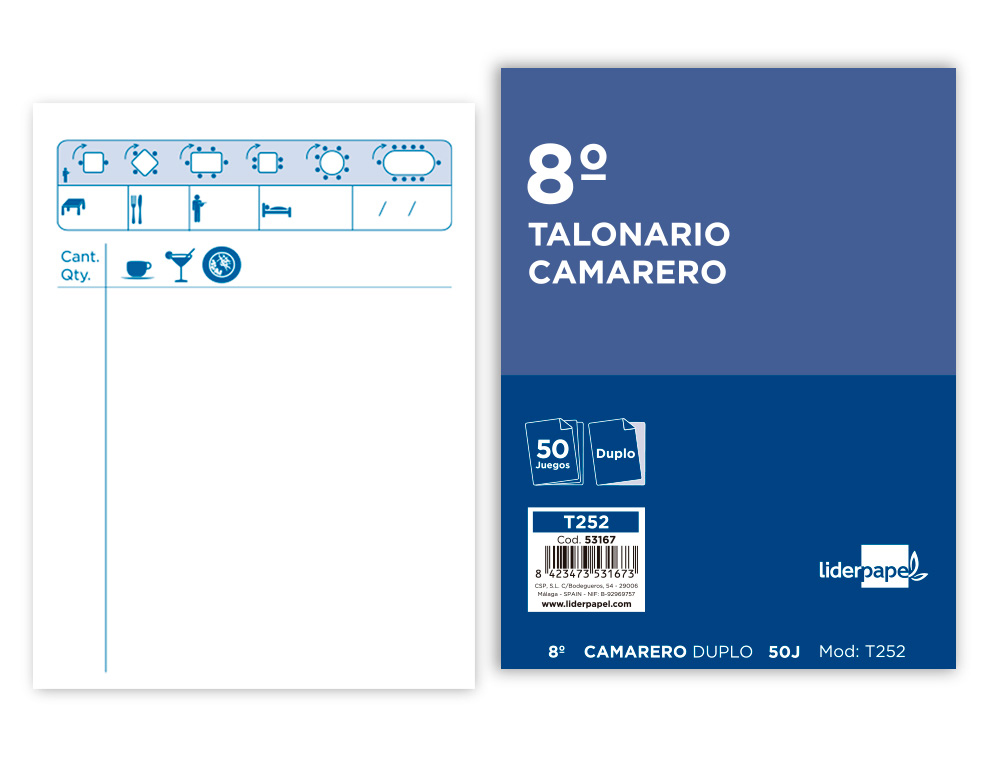 LIDERPAPEL - TALONARIO CAMARERO 8º ORIGINAL Y COPIA ZIG ZAG (Ref.T252)