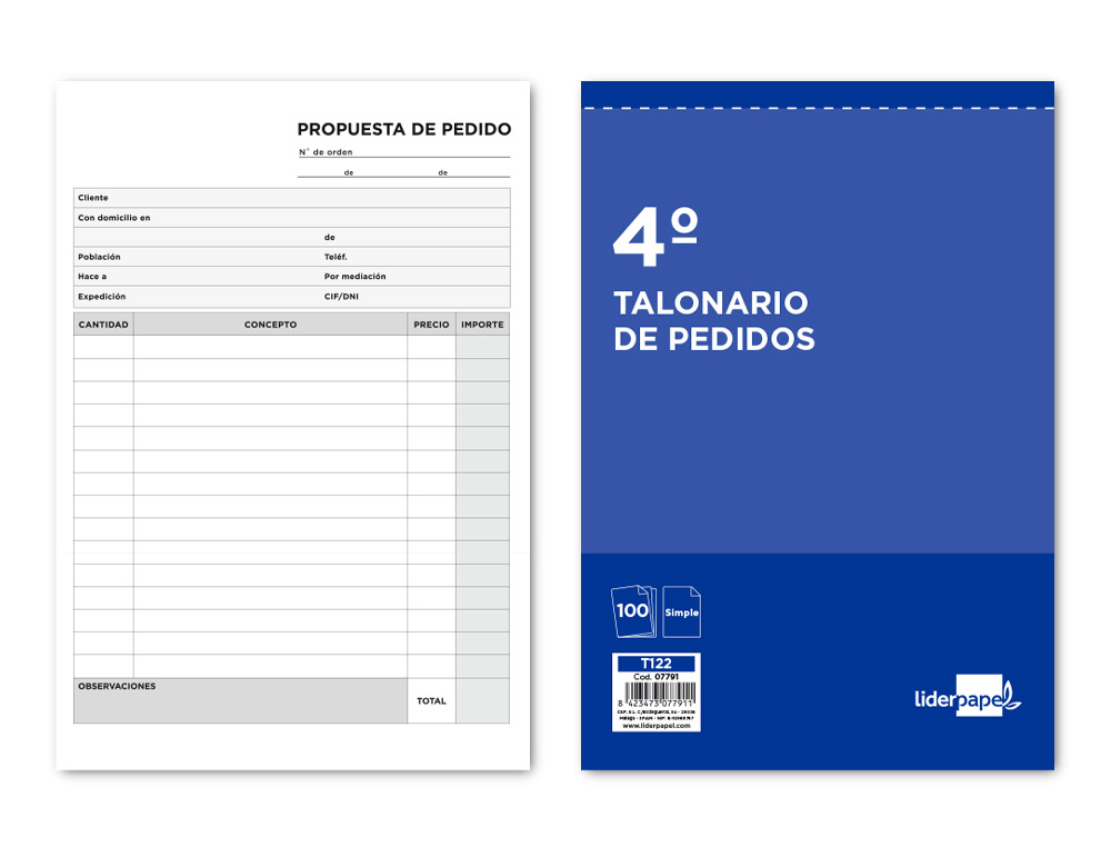 LIDERPAPEL - TALONARIO PEDIDOS CUARTO 122 (Ref.T122)
