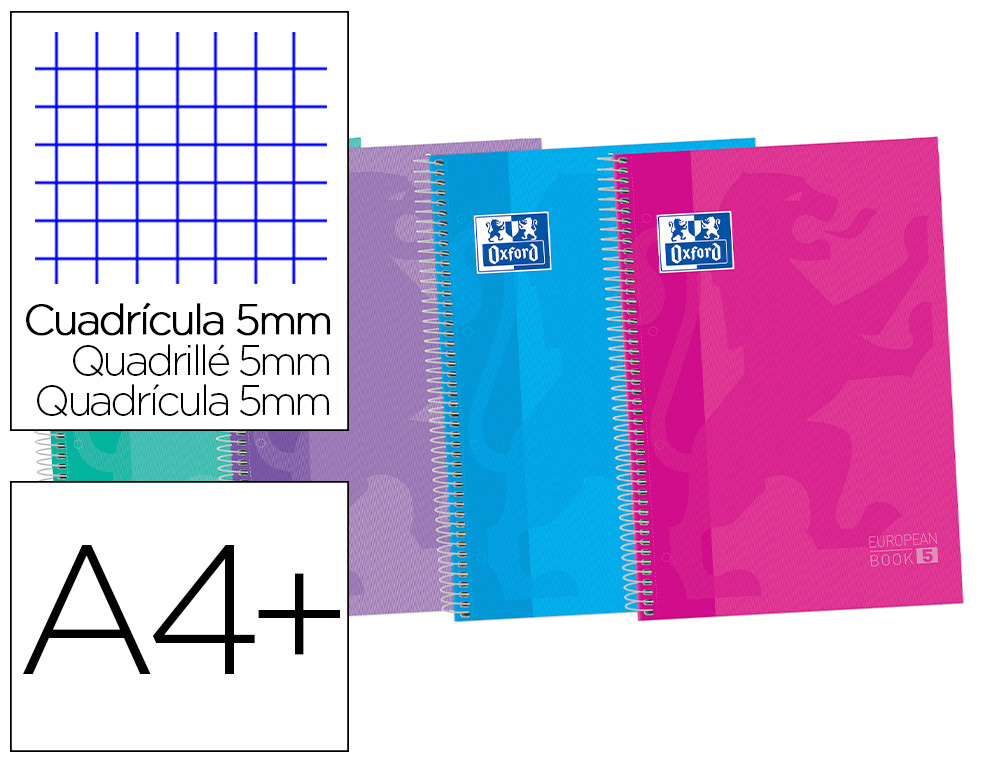 OXFORD - Cuaderno espiral ebook 5 tapa extradura din a4+ 120 hojas cuadro 5 mm con margen tendencia 50% hojas gratis (Ref. 400073042)