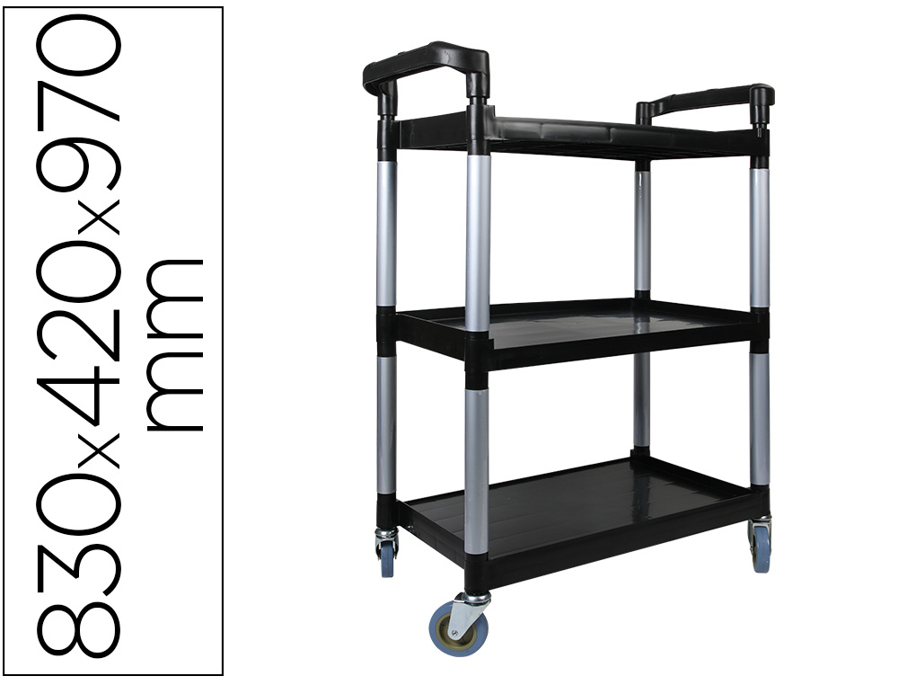 Q-CONNECT - CARRO DE SERVICIO MULTIFUNCIONAL 3 ESTANTES DE POLIPROPILENO 830X420X970 MM (Ref.KF16749)