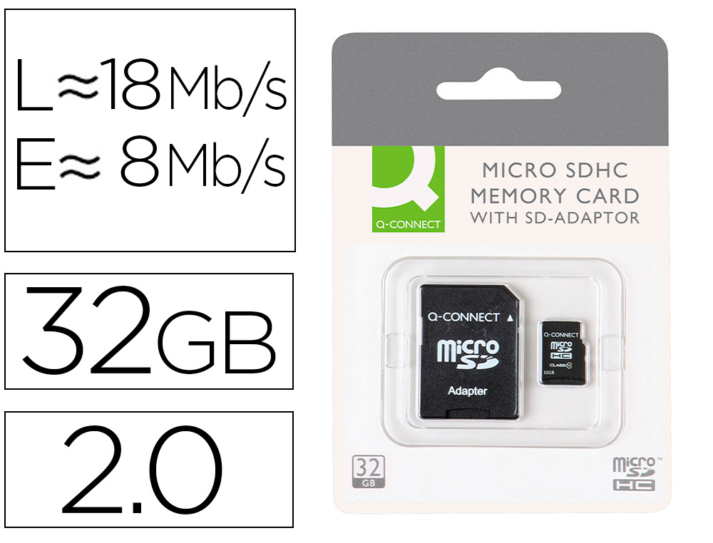 Q-CONNECT - MEMORIA SD MICRO FLASH 32 GB CLASE 6 CON ADAPTADOR (CANON L.P.I. 0,24€ Incluido) (Ref.KF16013)
