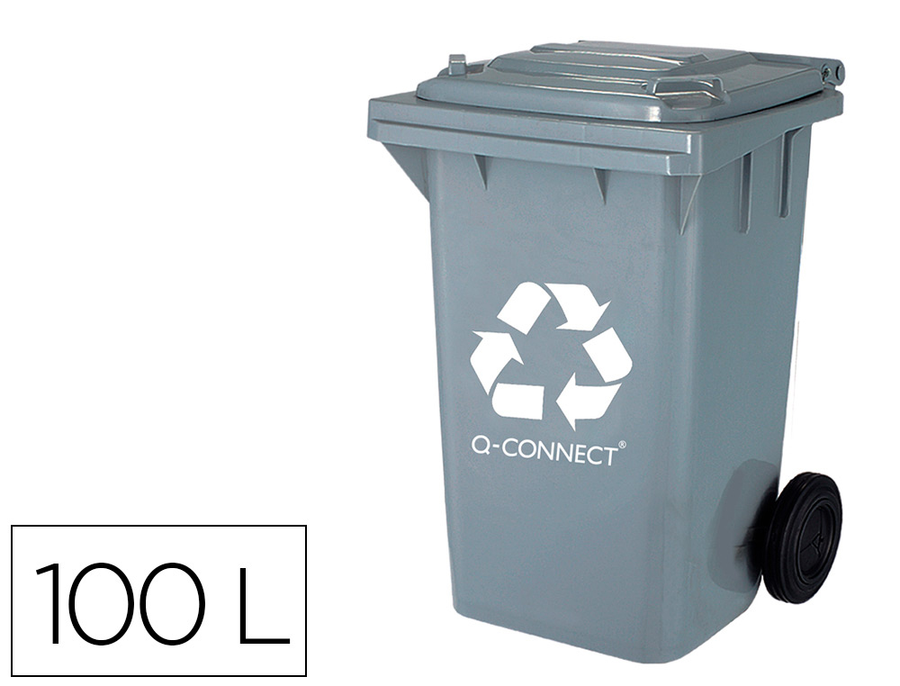 Q-CONNECT - PAPELERA CONTENEDOR PLASTICO CON TAPADERA 100L COLOR GRIS 750X470X370 MM CON RUEDAS (Ref.KF16545)