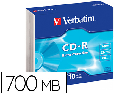 VERBATIM - Cd-R Datalife Slim Case 10 700Mb (CANON L.P.I. 0,8€ Incluido) (Ref.43415)