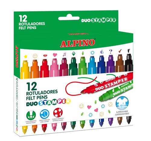 ALPINO - Estuche 10 rotuladores gruesos surtidos con stamper (Ref.AR000059)