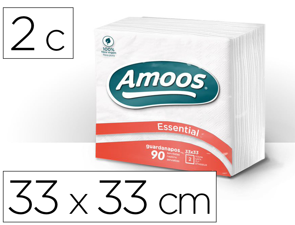 AMOOS - Pack 100 servilletas 2 capas 33x33cm muy suaves 100% fibra pura (Ref.T622004.6)