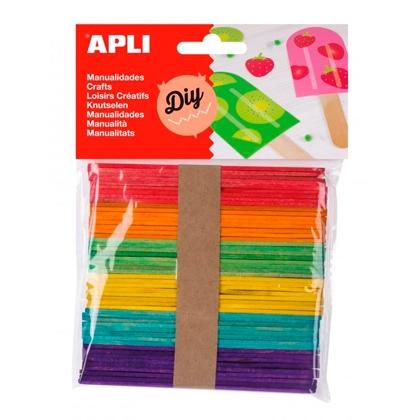 APLI - Bolsa 50 PALOS MADERA 114X10 MM. COLORES SURTIDOS (Ref.13064)