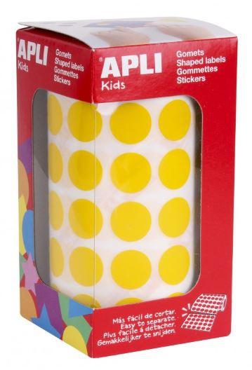 APLI - GOMETS AUTOADHESIVOS CIRCULARES 15 MM AMARILLO EN ROLLO CON 2832 UNIDADES (Ref.4855)
