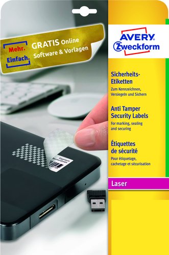 AVERY - Etiquetas anti-fraude Caja 20 hojas 540 ud 63,5X29,6 (Ref.L6114-20)