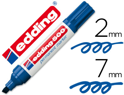 EDDING - Marcador permanente 500 Trazo 2-7mm Punta biselada Azul (Ref.500-03)