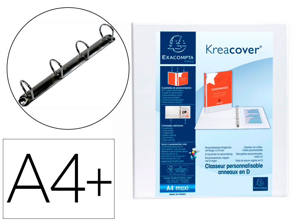 EXACOMPTA - Carpeta anillas Krea Cover A4 4-40 MM Blanco (Ref.51843E)
