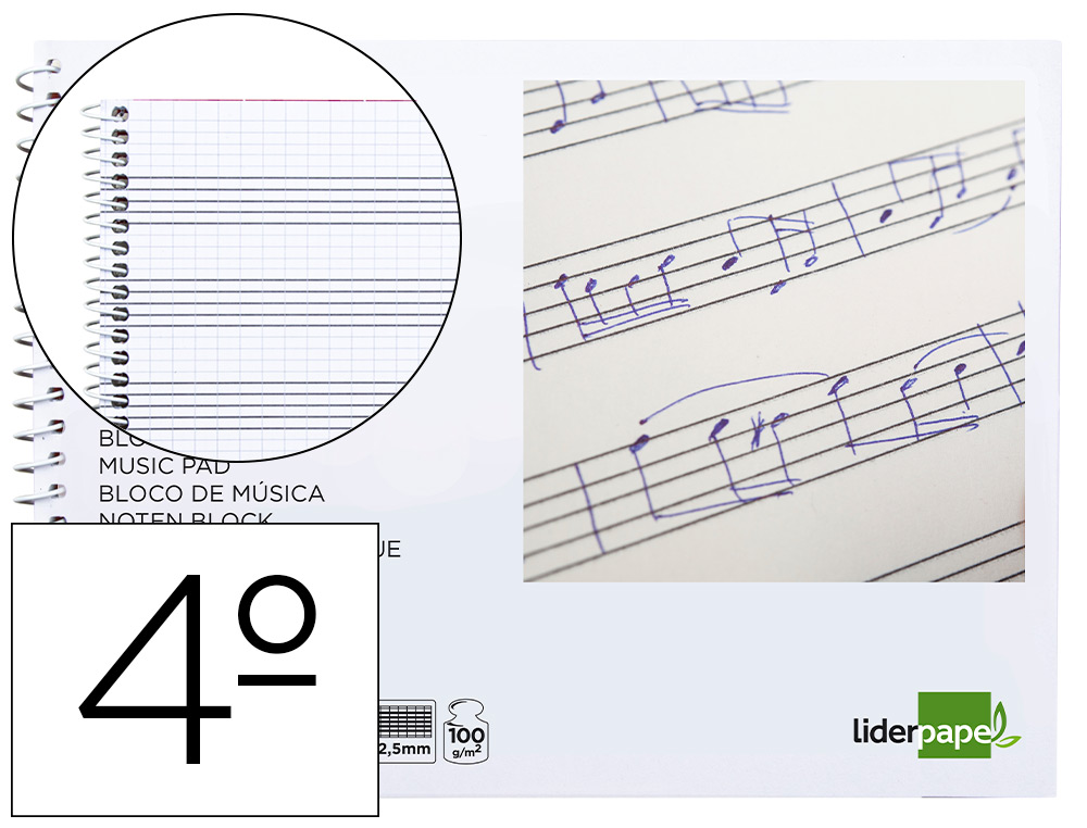LIDERPAPEL - BLOC MUSICA PENTAGRAMA PAUTADO 2,5MM CUARTO 20 HOJAS 100G/M2 (Ref.BM07)