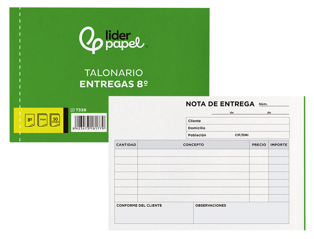 LIDERPAPEL - TALONARIO ENTREGAS 8º ORIGINAL Y 2 COPIAS APAISADO (Ref.T328)