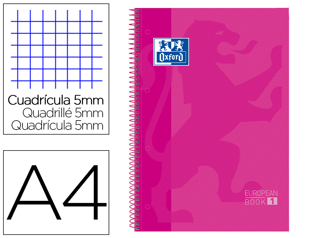 OXFORD - Cuaderno espiral School 80h A4 Cuadricula 5x5 Rosa (Ref.100430270)