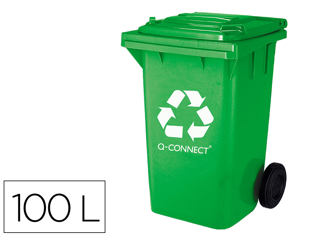 Q-CONNECT - PAPELERA CONTENEDOR PLASTICO CON TAPADERA 100L COLOR VERDE 750X470X370 MM CON RUEDAS (Ref.KF16542)