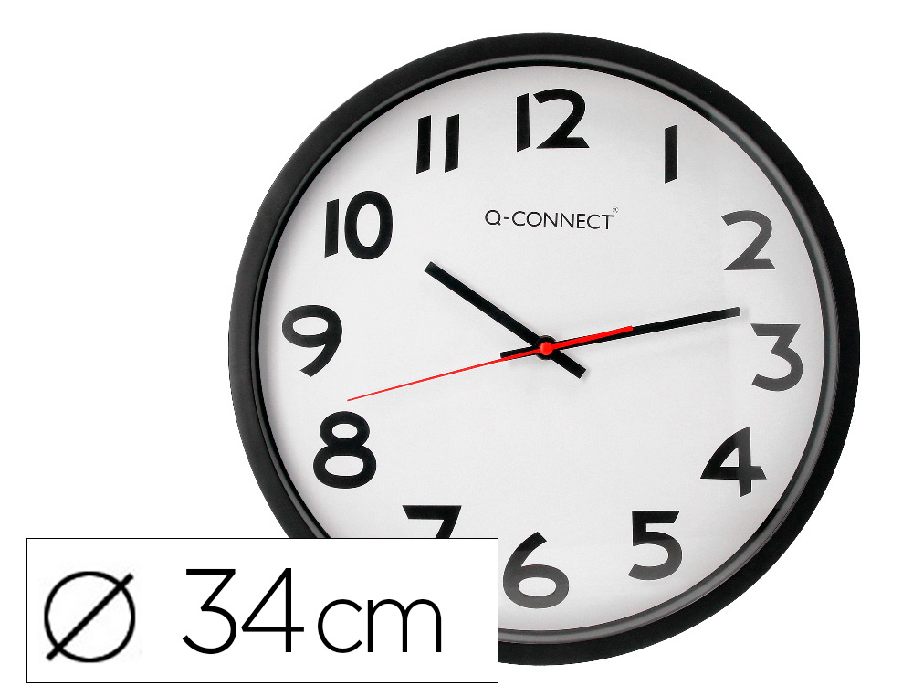 Q-CONNECT - RELOJ DE PARED PLASTICO BS-OFICINA REDONDO 35 CM -MARCO NEGRO (Ref.KF15592)