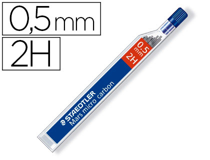 STAEDTLER - Mina Mars Micro Carbon Estuche 12ud Trazo 0.5 mm 2H 05-2H (Ref.250 05-2H) 