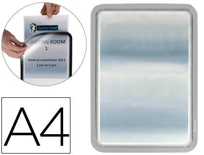 TARIFOLD - Pack DE 2 MARCOS IMANTADOS DORSO ADHESIVO REPOSICIONABLE PVC FORMATO A4 COLOR PLATA (Ref.194950)