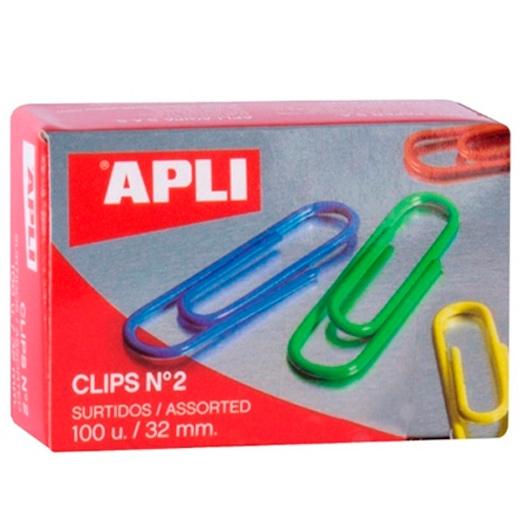 APLI - CLIP COLOR Nº2 (32 mm.) PLASTIF.CAJA de 100 (Ref.11723)
