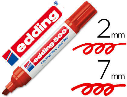 EDDING - Marcador permanente recargable 500 Trazo 2 - 7 mm Punta biselada Rojo (Ref.500-02)