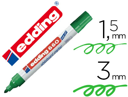 EDDING - Marcador pizarra blanca 660 Trazo 1.5-3 mm Sistema''cap off'' Verde (Ref.660-04)