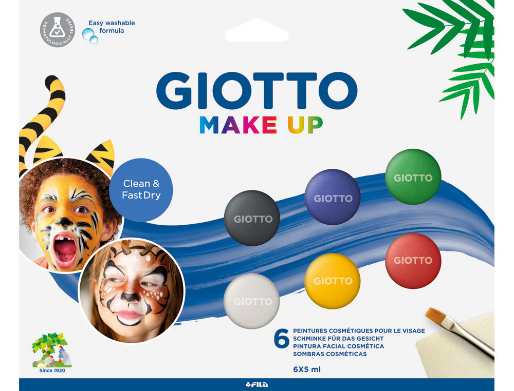 GIOTTO - Pinturas Maquillaje Set Sombras 6ud Colores surtidos Botes 5,5ml+Blanco 10ml (Ref.470100)