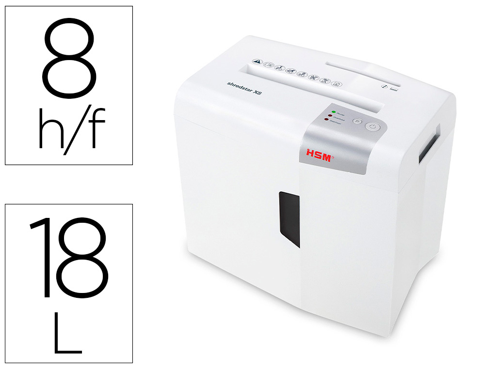 HSM - DESTRUCTORA DE DOCUMENTOS SHREDSTAR X8 CAPACIDAD DE CORTE 8 H EN PARTICULAS DESTRUYE GRAPAS CLIPS CD Y TARJETAS (Ref.1044121)