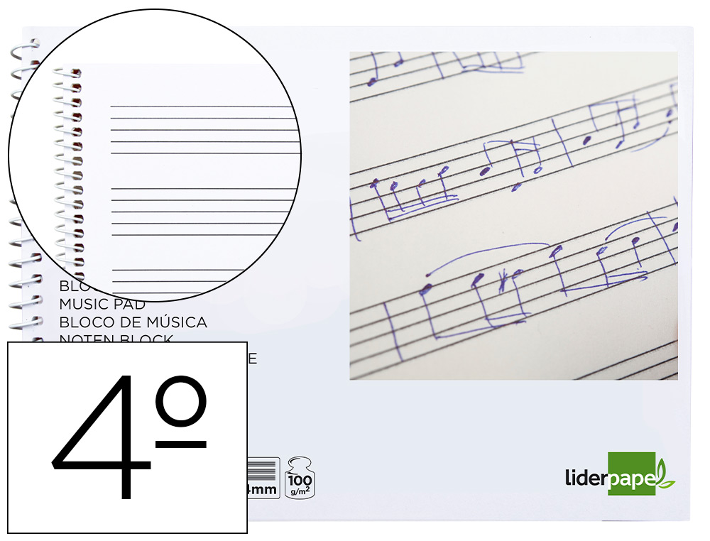 LIDERPAPEL - BLOC MUSICA PENTAGRAMA 4MM CUARTO 20 HOJAS 100G/M2 (Ref.BM06)