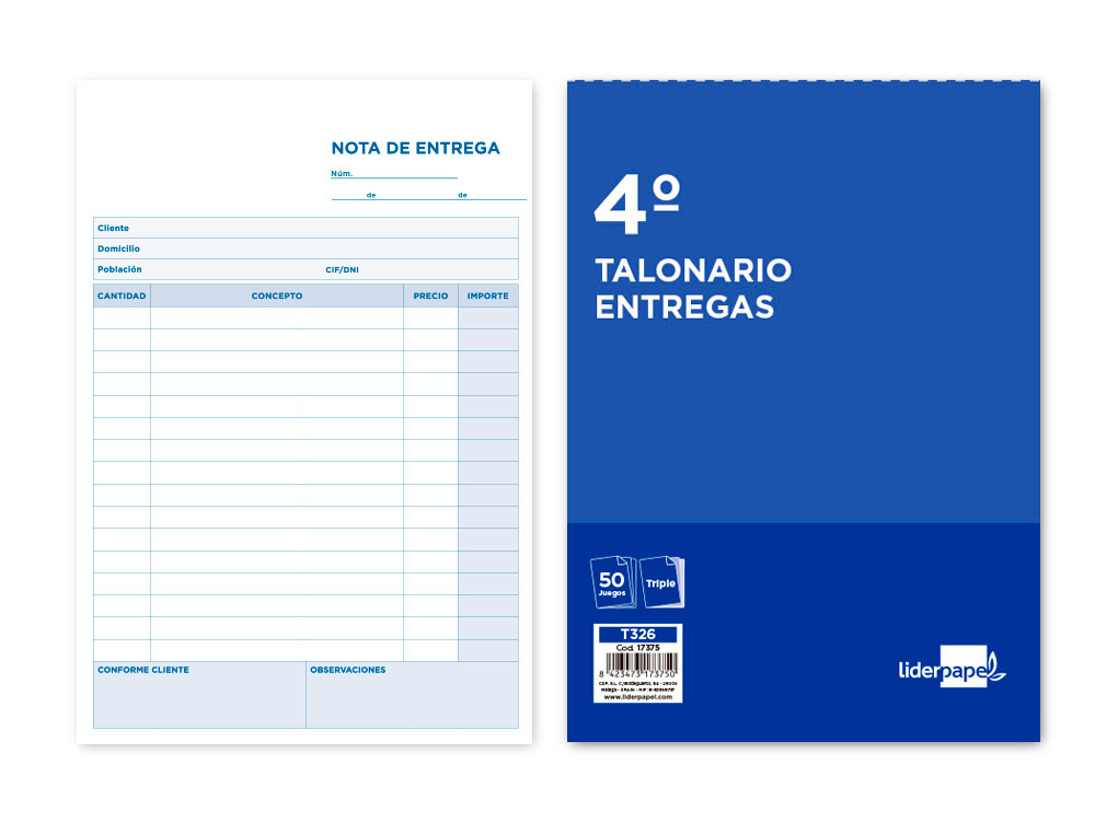 LIDERPAPEL - TALONARIO ENTREGAS CUARTO ORIGINAL Y 2 COPIAS (Ref.T326)