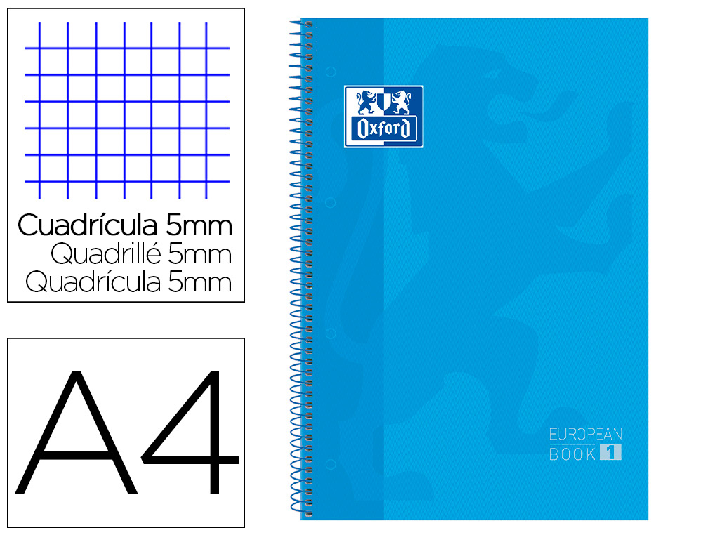 OXFORD - Cuaderno espiral School 80h A4 Cuadricula 5x5 Turquesa (Ref.400028276)