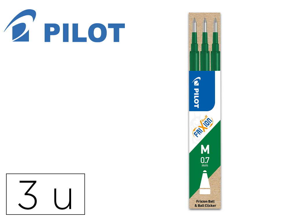 PILOT - Recambio boligrafo frixion ball verde caja de 3 unidades (Ref.BLS-FR7-G-S3 / NRFXV)