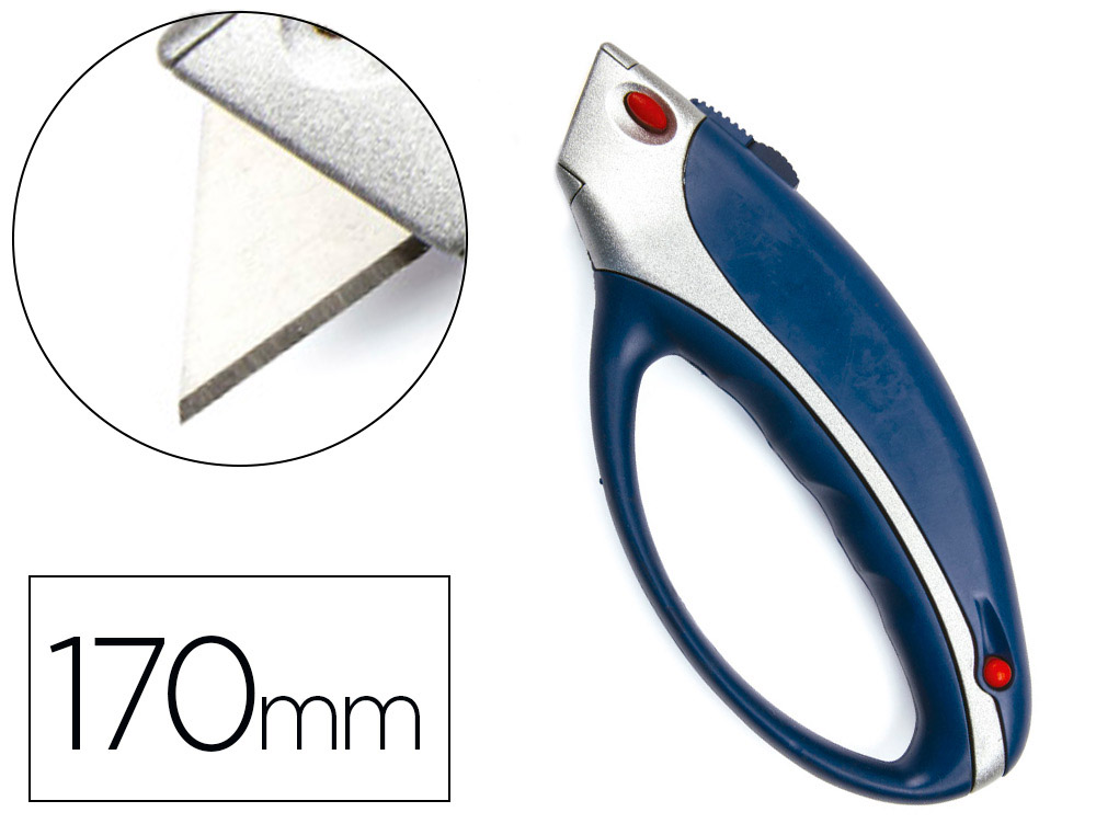 Q-CONNECT - CUTER XS6200 METALICO ANCHO AZUL Y GRIS CON MANGO DE PLASTICO Y COMPARTIMENTO PARA CUCHILLAS (Ref.KF16814)