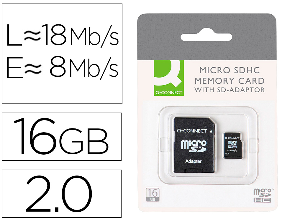 Q-CONNECT - MEMORIA SD MICRO FLASH 16 GB CLASE 6 CON ADAPTADOR (CANON L.P.I. 0,24€ Incluido) (Ref.KF16012)