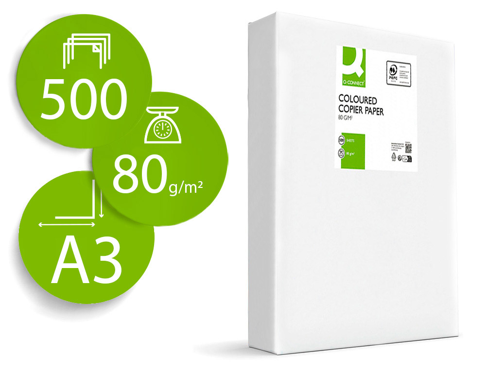 Q-CONNECT - PAPEL COLOR DIN A3 80GR NARANJA NEON PAQUETE DE 500 HOJAS (Ref.KF18017)